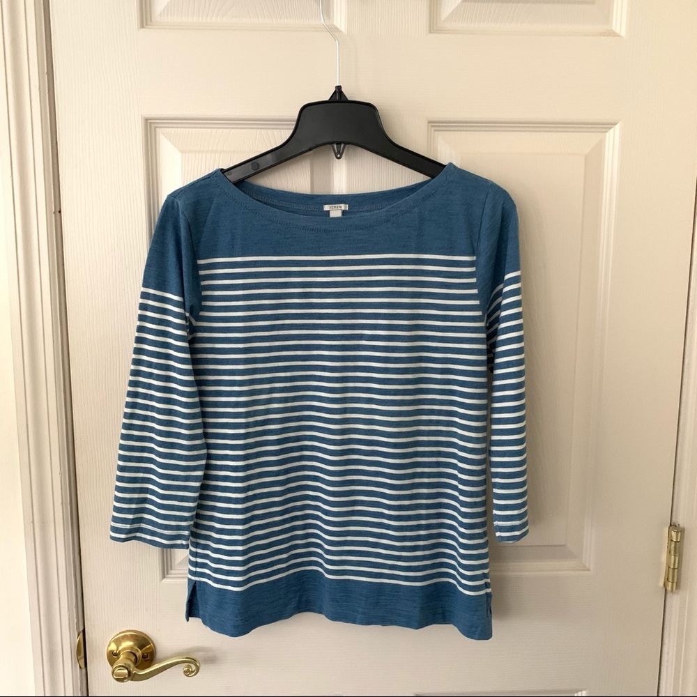 J.crew blue and white striped boatneck top